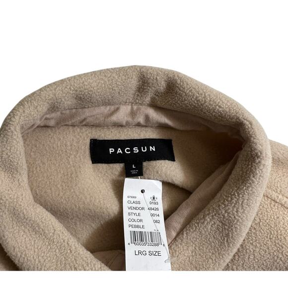 NWT Pacsun Mens Fleece Pocket Shirt Jacket Shacket Pebble Beige Size Large Y2K - Picture 13 of 14